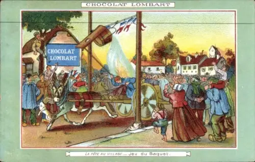 CPA Reklame, Chocolat Lombart, Fete au Village, Jeu du Baquet