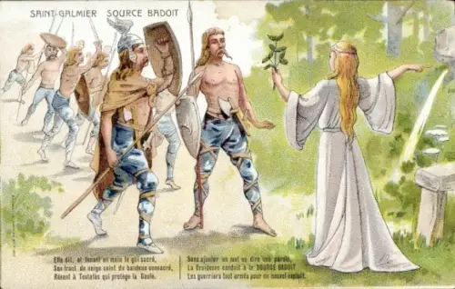 Ak Saint Galmier Loire, Quelle Badoit, Reklame, Druidin, Krieger