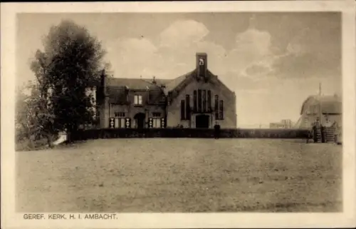 Ak Hendrik Ido Ambacht Südholland, Geref. Kerk H. I.  Gebäude mit Garten