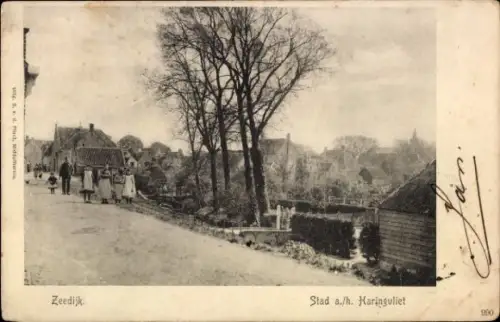 Ak Middelharnis Südholland, Zeedijk, Stadt a.h. Haringuliet, Menschen, Bäume, Gebäude