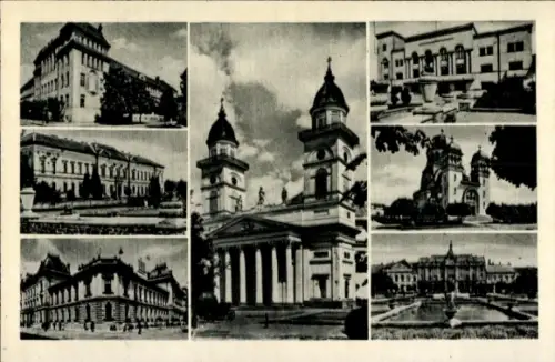 Ak Satu Mare Szatmárnémeti Rumänien, Verschiedene Gebäude, Stadtansichten, Schwarz-Weiß-Fotografi