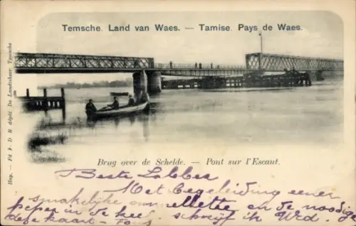 Ak Tamise Temse Temsche Ostflandern, Brücke, Boot