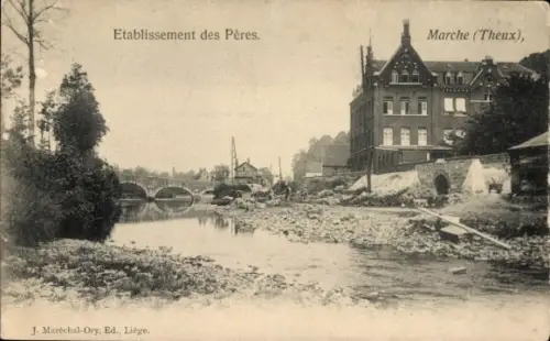 Ak Marché Theux Wallonien Lüttich, Ufer, Brücke, Etablisement