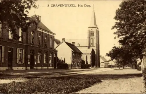Ak 's Gravenwezel Schilde Flandern Antwerpen, Dorfidyll, Kirche
