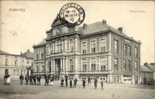 Ak Jemappes Wallonien Hennegau, Hôtel de Ville, Menschenmenge, Poststempel, Jahr 1910