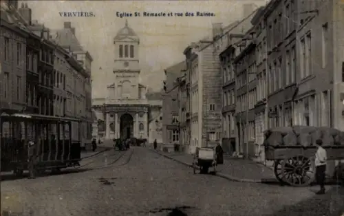 Ak Verviers Wallonien Lüttich, Eglise St. Remacle, rue des Raines, Straßenansicht,  
