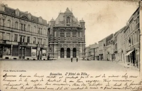 Ak Gosselies Charleroi Wallonien Hennegau, L'Hôtel de Ville, Menschen auf der Straße, 1906