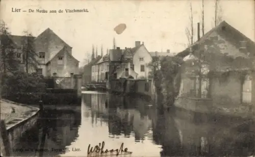 Ak Lier Lierre Flandern Antwerpen,  De Nethe, Vischmarkt, Wasser, Häuser, Bäume