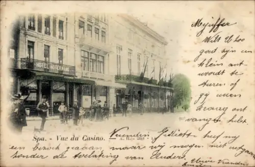 Ak Spa Wallonien Lüttich, Hotel Hotermans,  Vue du Casino, Personen auf der Straße