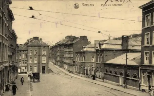 Ak Verviers Wallonien Lüttich, Straße in  Platz de l'Abattoir, Pferdewagen,  Architektur