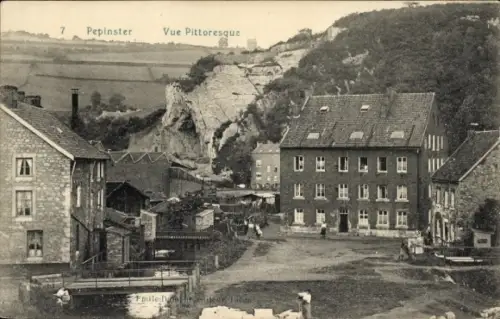 Ak Pepinster Wallonien Lüttich, Landschaft mit Felsen, Häusern, ländlicher Umgebung, Text: Vue Pi