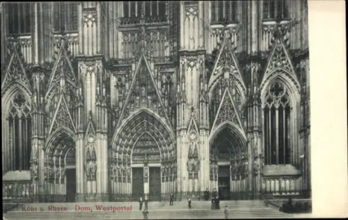 Ak Köln am Rhein, Kölner Dom, Westportal, Schwarz-Weiß-Foto