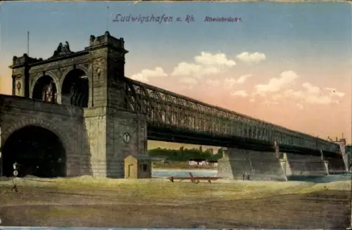 Ak Ludwigshafen am Rhein, Ludwigshafen a. Rh., Rheinbrücke, Fluss, Brücke, Landschaft