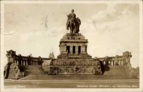 Ak Koblenz am Rhein, Denkmal Kaiser Wilhelm I.,  Rhein, Statue, Monument