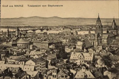 Ak Mainz am Rhein, Gruß aus  Totalansicht vom Stephansturm, Stadtansicht,  