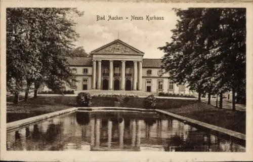 Ak Aachen,  Neues Kurhaus, Wasserfläche, Bäume,  Architektur