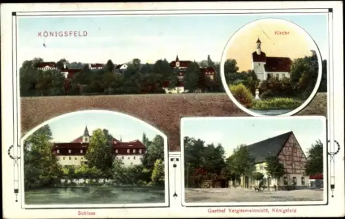 Ak Königsfeld in Sachsen, Kirche, Gasthof Vergissmeinnicht, Schloss