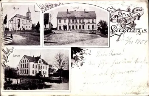 Ak Langenberg Callenberg in Sachsen, Kirche, Gasthof Langenberg, Schule