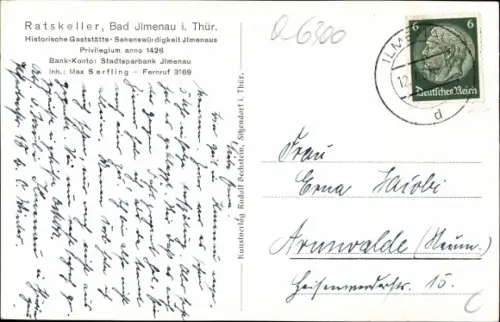 Ak Ilmenau in Thüringen, Ratskeller, Restaurant