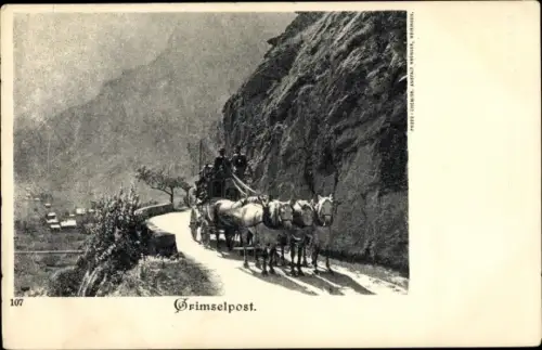 Ak Meiringen Kt. Bern Schweiz, Grimselpost beim Kirchet, Pferdekutsche, Fünfergespann
