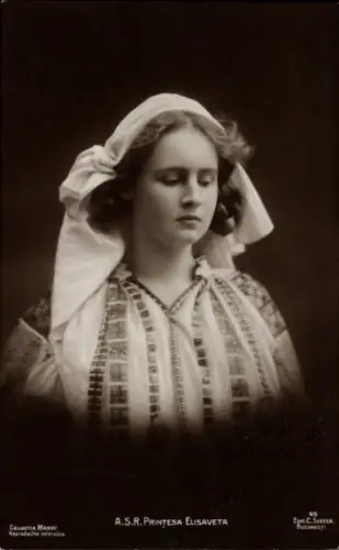 Ak A.S.R. Printesa Elisaveta von Rumänien, Portrait mit Strohhut