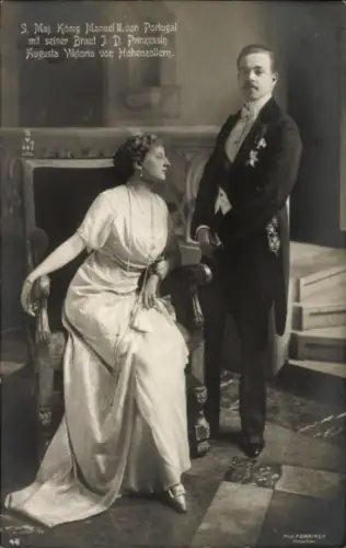 Ak König Manuel II. von Portugal mit Prinzessin Augusta Viktoria von Hohenzollern, Portrait