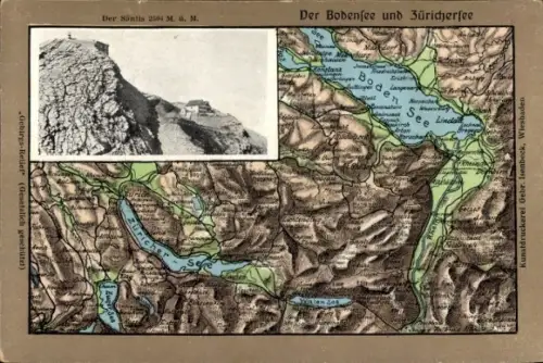 Landkarten Ak Bodensee und Zürichersee, Säntis