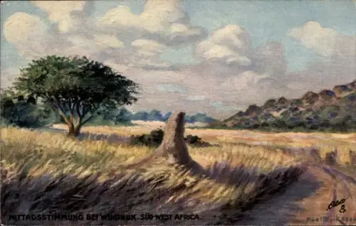 Ak Windhoek Windhuk Namibia Deutsch Südwestafrika, Gesamtansicht, Baum, Straße