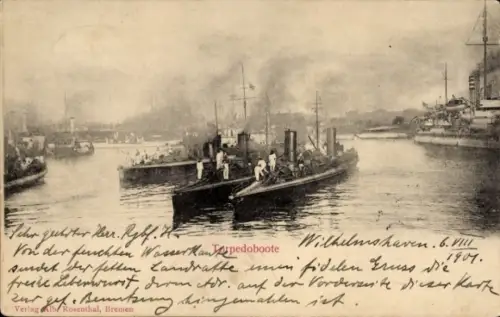 Ak Deutsche Kriegsschiffe, Torpedoboote beim Auslaufen