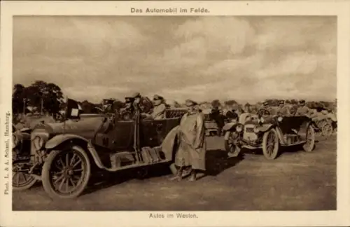 Ak Das Automobil im Felde, Autos im Westen, 1. WK, Automobil im Kriegseinsatz, Divisionsstander