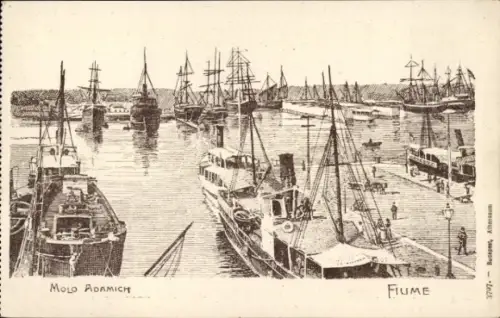 Litho Rijeka Fiume Kroatien, Molo Adamich, Hafen, Schiffe