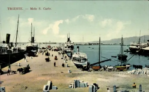 Ak Triest Trieste Friuli Venezia Giulia, Molo San Carlo, Hafen, Passagierdampfer