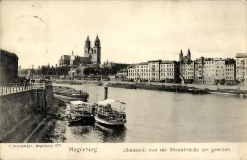 Ak Magdeburg an der Elbe,  Elbansicht von der Strombrücke aus gesehen