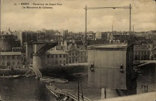Ak Brest Finistère, Blick auf den Grand Pont, Manoeuvre du Cabestan, Stadtansicht von Brest