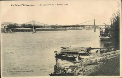 Ak Triel sur Seine Yvelines, Brücke, Fluss, Boot