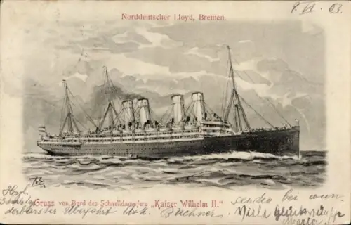 Ak Dampfer Kaiser Wilhelm II, Norddeutscher Lloyd Bremen, Schnelldampfer