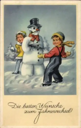 Ak Glückwunsch Neujahr, Kinder, Schneemann