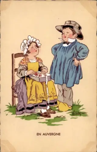 Künstler Ak Auvergne, Kinder in Trachten