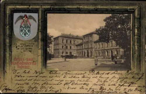 Passepartout Wappen Ak Bischofswerda in Sachsen, Bahnhof