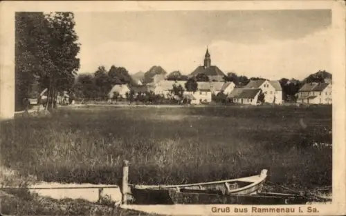 Ak Rammenau Sachsen,  mit Landschaft, Boot, Kirche, Häuser, Gruß aus Rammenau i. Sa.