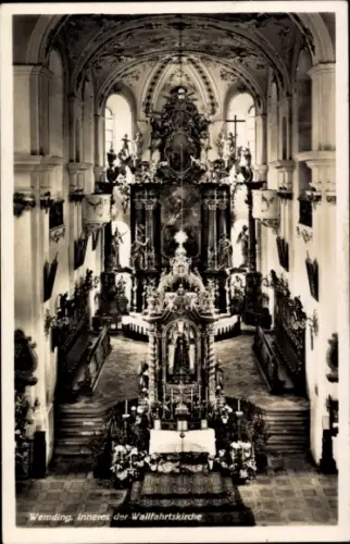 Ak Wemding in Schwaben,  Inneres der Wallfahrtskirche, religiöse Kunst, Altar, Skulpturen