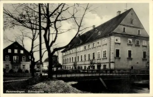 Ak Gammertingen in Württemberg,  Schloss, Baum, Wasser, Brücke
