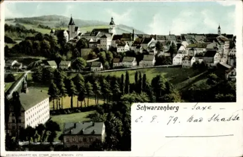 Ak Schwarzenberg im Erzgebirge Sachsen,  Stadtansicht, farbige , Ottmar Zieher