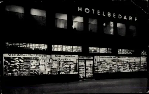 Ak Berlin Steglitz, Geschäft Hotelbedarf Rudolf Rüffer, Düppelstraße 38, Nachtbeleuchtung
