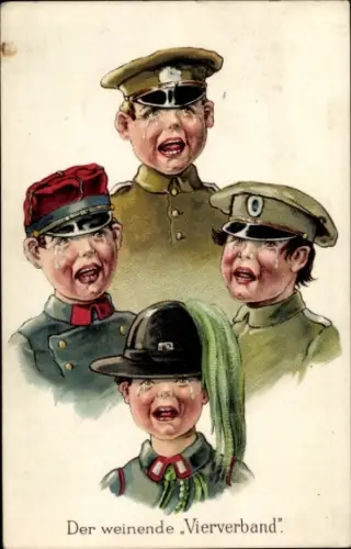 Litho Der weinende Vierverband, Kindersoldaten