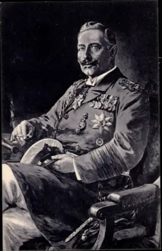 Künstler Ak Kaiser Wilhelm II., Sitzportrait in Admiralsuniform, Wohlfahrtskarte, I. WK
