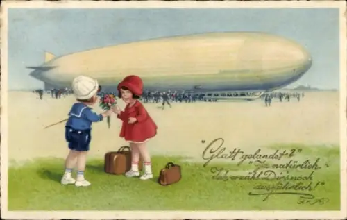 Künstler Litho Glückwunsch Geburtstag, Zeppelin, Kitsch, Meissner & Buch 3298