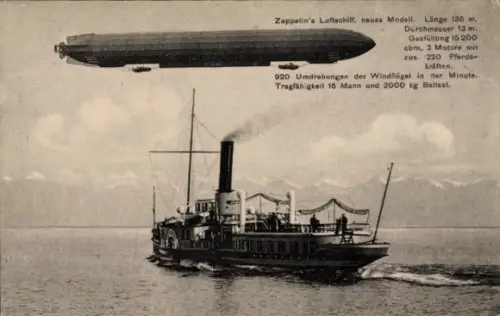 Ak Bodensee Dampfer, Luftschiff Graf Zeppelin