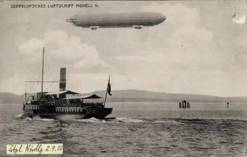 Ak Zeppelin'sches Luftschiff Modell 4 über dem Bodensee, Salondampfer