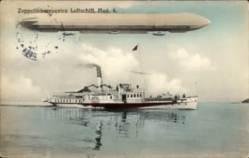 Ak Bodensee Dampfer, Luftschiff Zeppelin Mod. 4